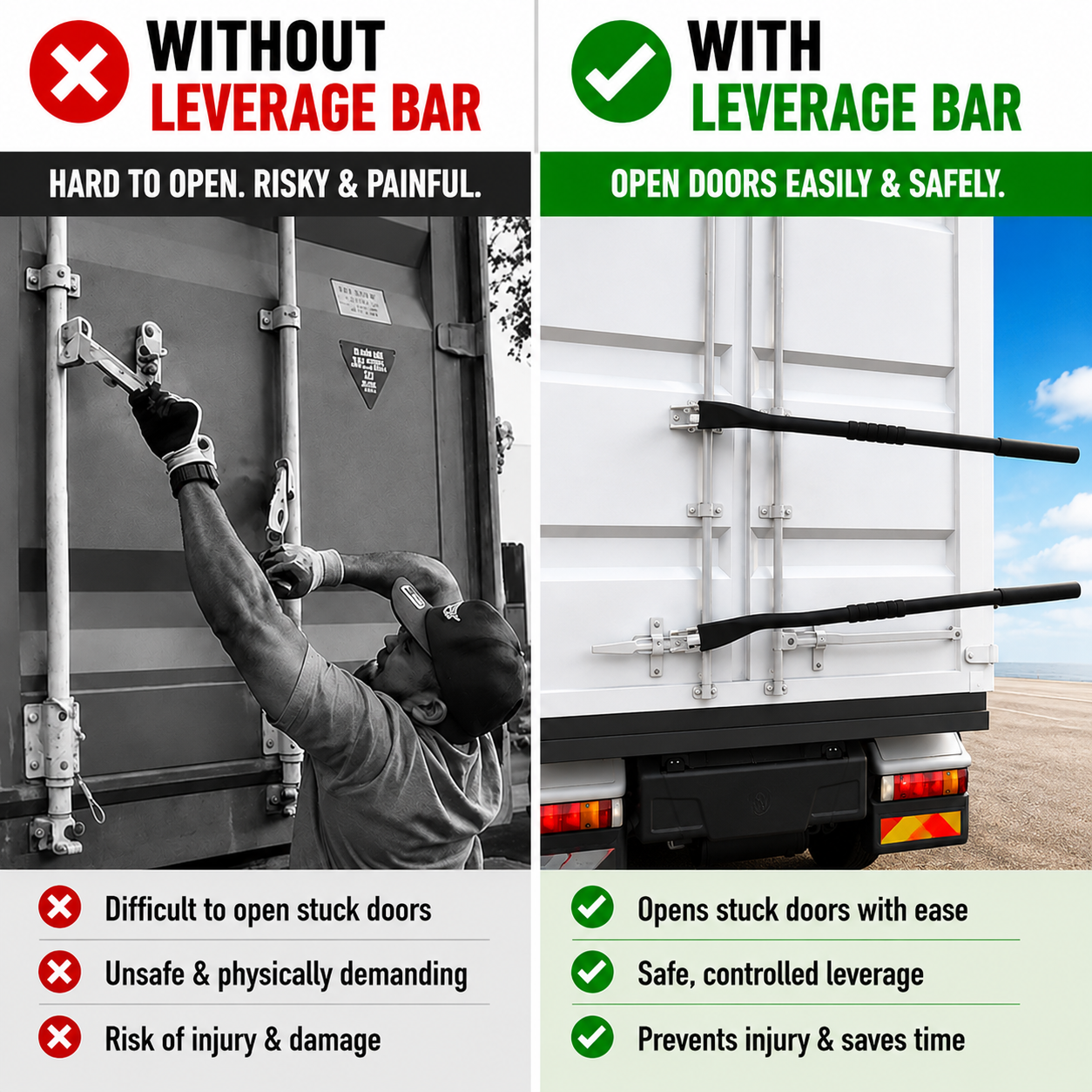 Shipping Container Doors Leverage Bar with Long Detachable Extension Handle