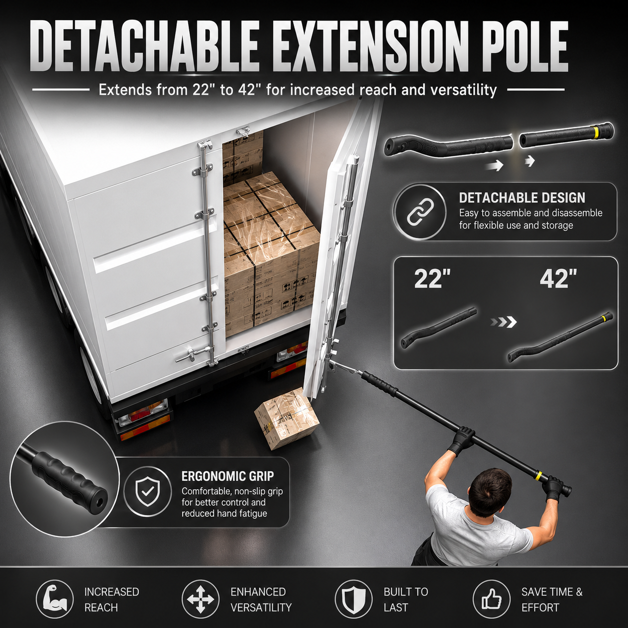 Shipping Container Doors Leverage Bar with Long Detachable Extension Handle