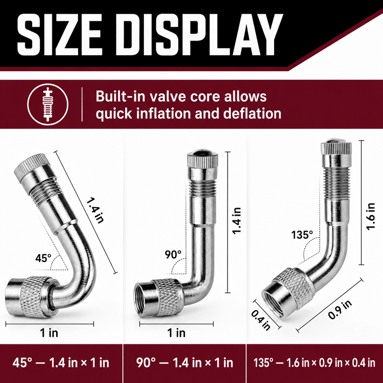 6-Pack Valve Stem Extenders, 45° 90° 135° Schrader Tire Valve Extension