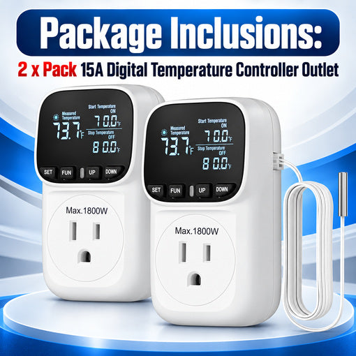 2-Pack 15A Digital Temperature Controller Outlet