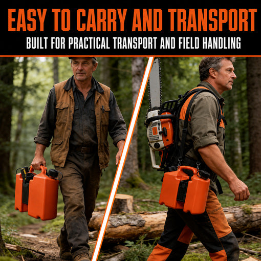 On-The-Go Dual-Chamber Chainsaw Fuel and Bar Oil Can