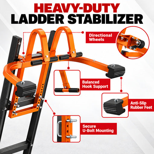 2-in-1 Heavy Duty Ladder Stabilizer with Roof Hooks