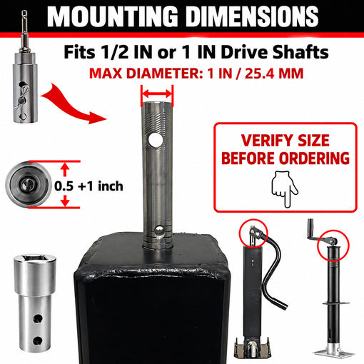 Trailer Jack Drill Adapter 1-Inch and 1/2-Inch Combo Kit