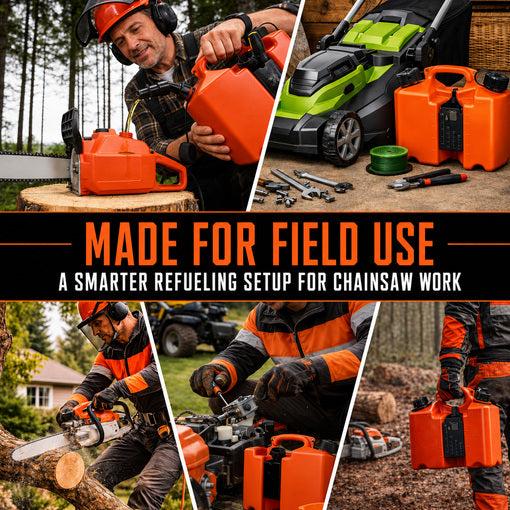 On-The-Go Dual-Chamber Chainsaw Fuel and Bar Oil Can