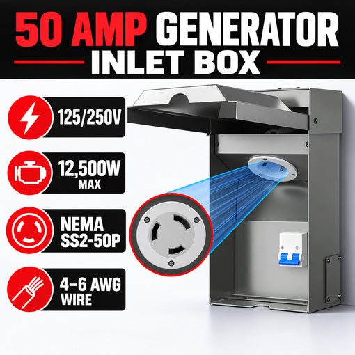 50 Amp Generator Inlet Box with Circuit Breaker