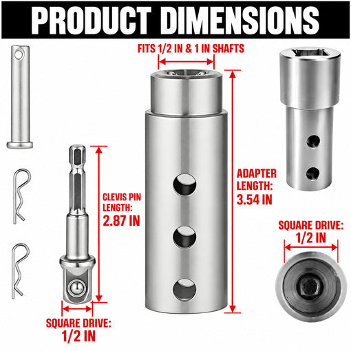 Trailer Jack Drill Adapter 1-Inch and 1/2-Inch Combo Kit