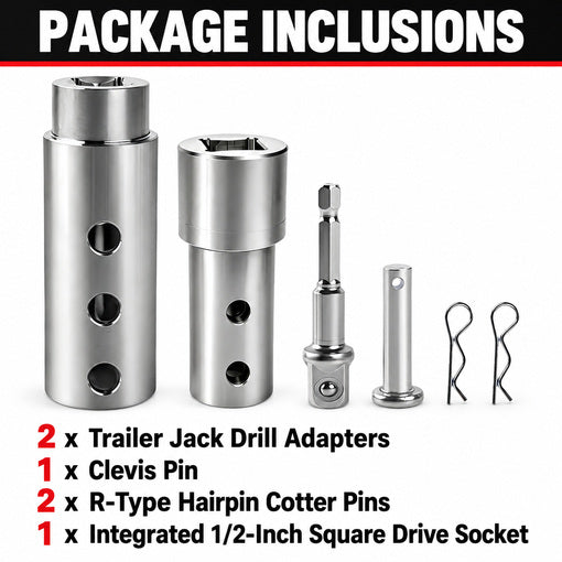 Trailer Jack Drill Adapter 1-Inch and 1/2-Inch Combo Kit