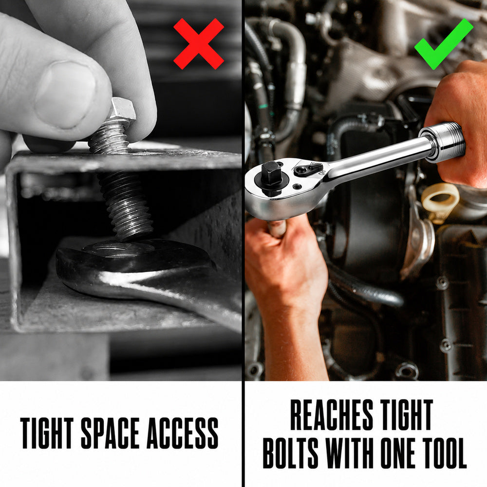 Extendable 1/2" and 3/8" Dual Drive Ratchet Wrench