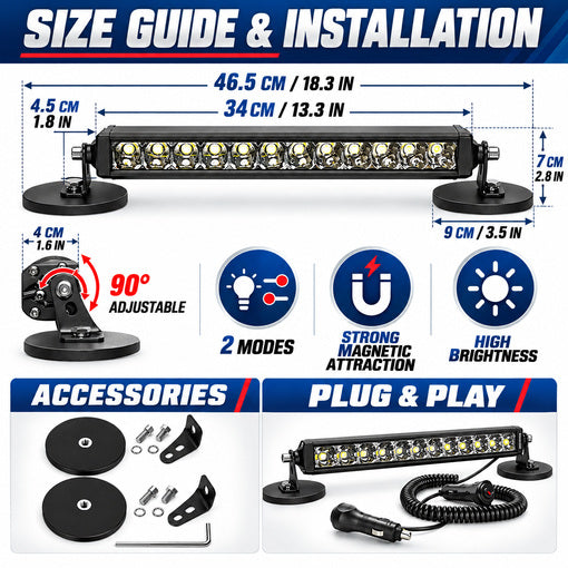 14-Inch 200W Tractor Portable Magnetic Work Light Bar