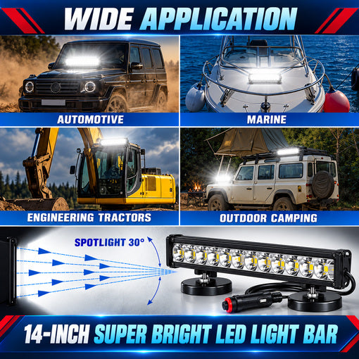 14-Inch 200W Tractor Portable Magnetic Work Light Bar