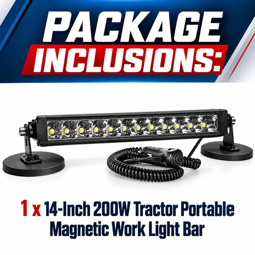 14-Inch 200W Tractor Portable Magnetic Work Light Bar