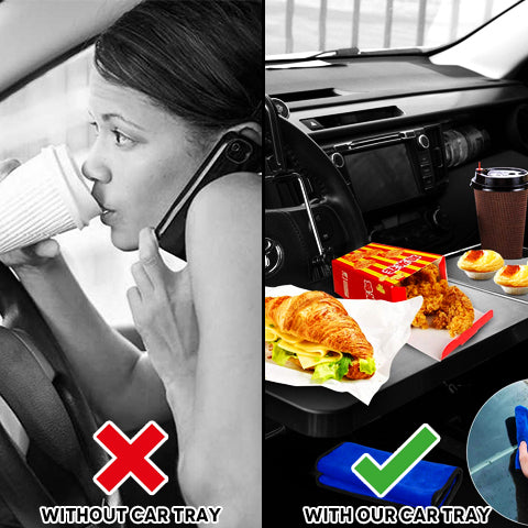 Without a car tray VS using our 2-in-1 Car Tray