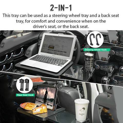 2-in-1 Car Tray (Can be used as a Steering Wheel Tray and a Back Seat Tray)