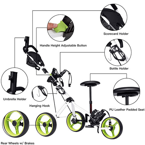 3 Wheel Foldable Golf Push Cart