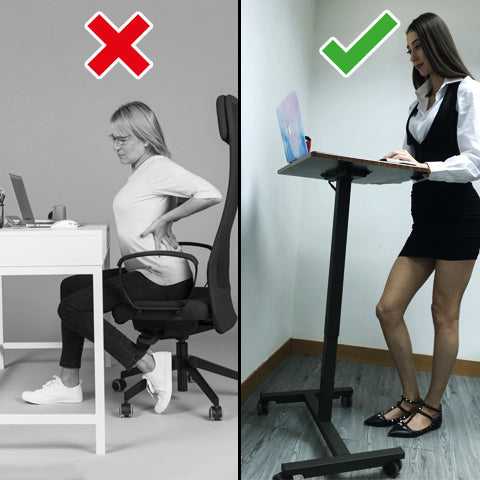 Without an adjustable table VS using our Adjustable Rolling Laptop Table