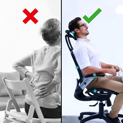 A  person using a normal chair versus a person using the mesh office chair.