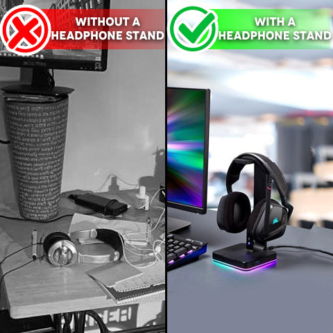 Without a headphone stand VS using the RGB Headphone Stand with USB Hub
