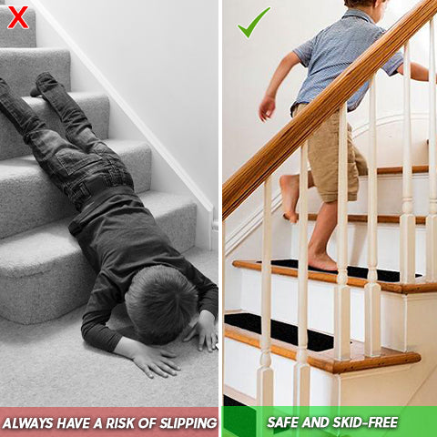 Always having a risk of slipping VS safe and skid-free stairs with Stair Treads Non-Slip Carpet