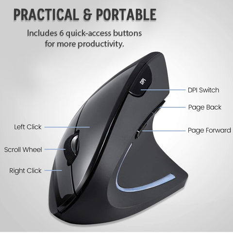 Wireless Ergonomic Mouse with 6 quick-access buttons